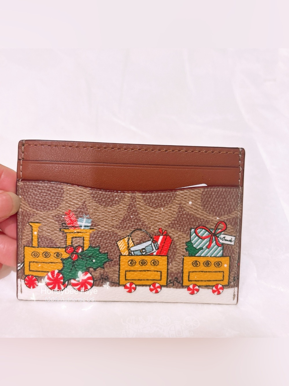 NWT Coach Holiday Essential Card Case In Signature Canvas With Train CY305